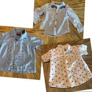 Bundle boys 4T shirts red white blue stars cotton button up Nat Nast Guayabera